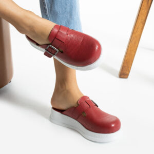 Zuecos de trabajo rojos de piel cómodos y antideslizantes Zuecos sanitarios mujer Monocromáticos
