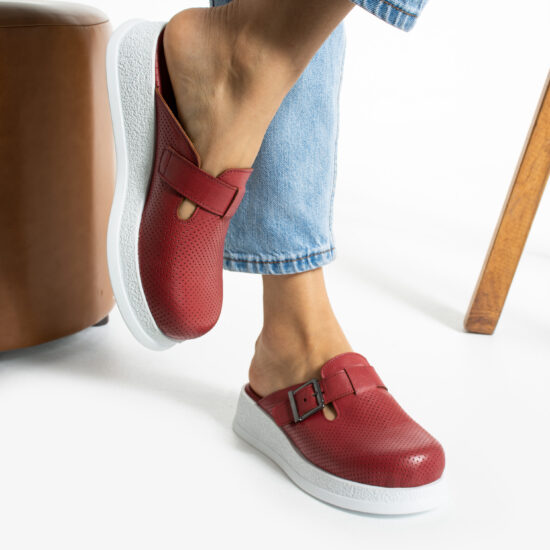 Zuecos de trabajo rojos de piel cómodos y antideslizantes | TUASOLEA