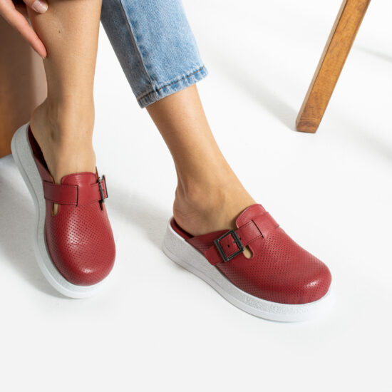 Zuecos de trabajo rojos de piel cómodos y antideslizantes | TUASOLEA