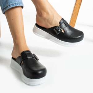 Zuecos de trabajo negros de piel cómodos y antideslizantes Zuecos sanitarios mujer Monocromáticos