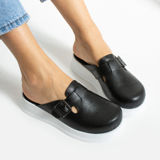 Zuecos de trabajo negros de piel cómodos y antideslizantes | TUASOLEA