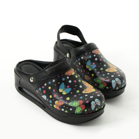 Zuecos de trabajo negros de piel con plataforma y tira trasera | TUASOLEA