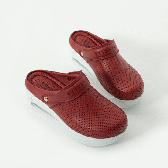 Zuecos de trabajo rojos de piel con plataforma y tira trasera | TUASOLEA