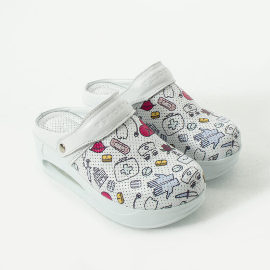 Zuecos sanitarios blancos de piel con plataforma y tira trasera | TUASOLEA