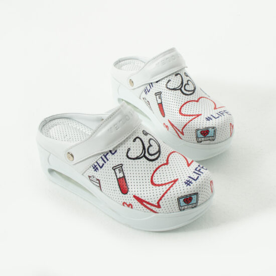 Zuecos sanitarios blancos de piel con plataforma y tira trasera | TUASOLEA