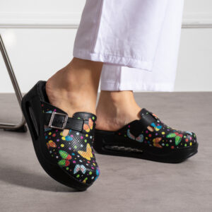 Zuecos de trabajo de piel para mujer con plataforma Zuecos con plataforma mujer Estampados