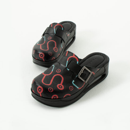 Zuecos sanitarios de piel negra para mujer con plataforma | TUASOLEA