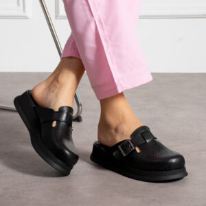 Zuecos de trabajo negros de piel cómodos y antideslizantes Zuecos sanitarios mujer Monocromáticos