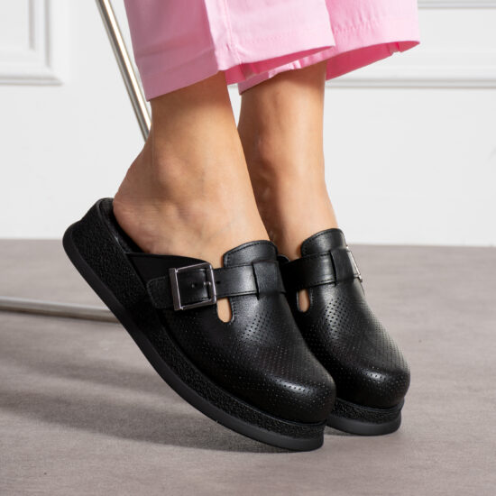 Zuecos de trabajo negros de piel cómodos y antideslizantes | TUASOLEA