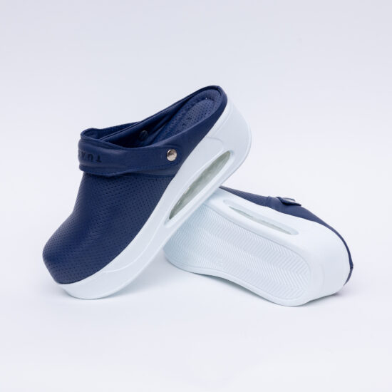 Zuecos de trabajo azules de piel con plataforma | TUASOLEA