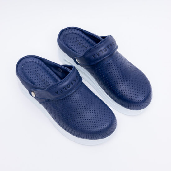 Zuecos de trabajo azules de piel con plataforma | TUASOLEA