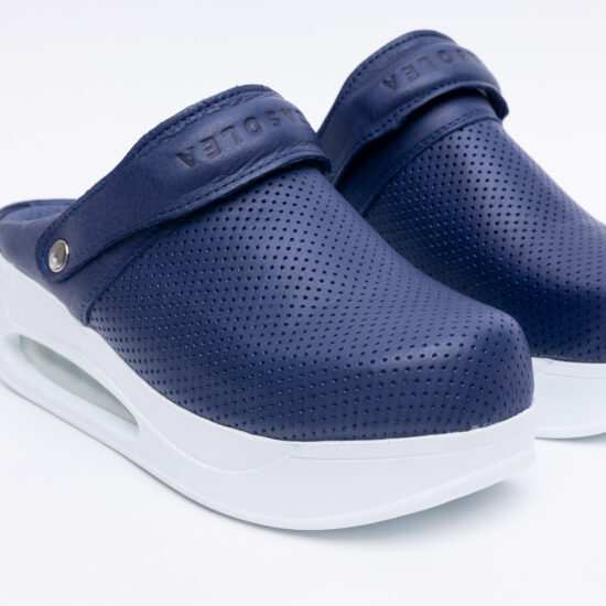 Zuecos de trabajo azules de piel con plataforma | TUASOLEA