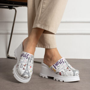 Zuecos cómodos de piel con cuña para mujer Zuecos con plataforma mujer Estampados