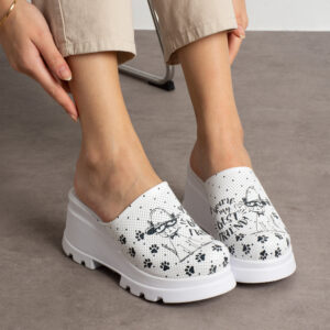 Zuecos cómodos de piel con cuña para mujer Zuecos con plataforma mujer Estampados