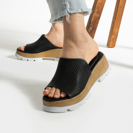 Zuecos de vestir negros para mujer de piel con plataforma | TUASOLEA