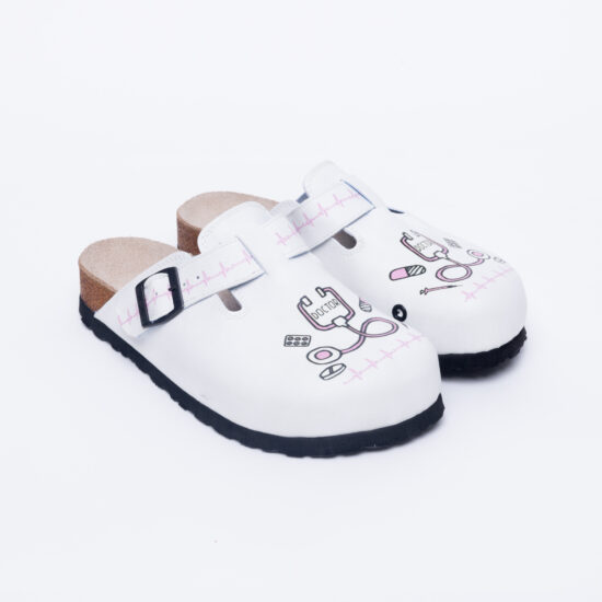 Alternative view of Zuecos sanitarios planos blancos para médicos