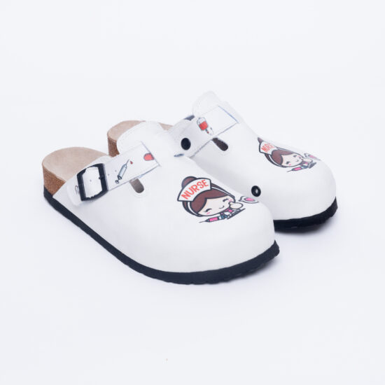 Alternative view of Zuecos planos blancos de enfermera con hebilla