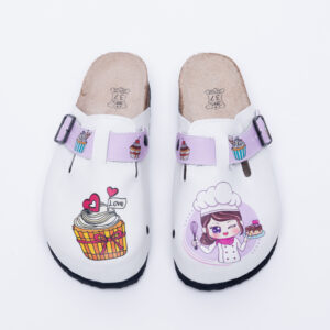 Zuecos planos blancos de cocina con hebilla Zuecos planos mujer Cocina