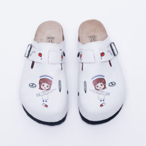Zuecos planos blancos de enfermera con hebilla Zuecos planos mujer Sanitarios