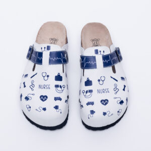 Zuecos planos blancos de enfermera con hebilla Zuecos planos mujer Sanitarios