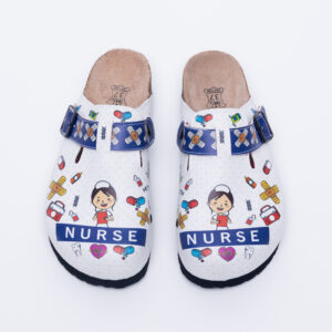 Zuecos planos blancos de enfermera con hebilla Zuecos planos mujer Sanitarios
