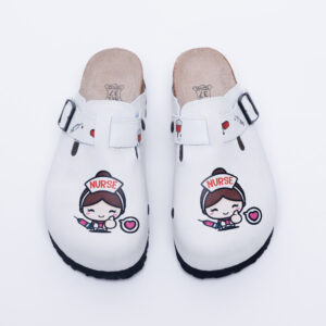 Zuecos planos blancos de enfermera con hebilla Zuecos planos mujer Sanitarios