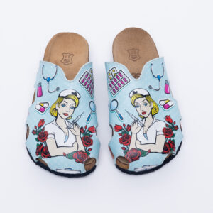 Zuecos planos azules de enfermera con hebilla Zuecos planos mujer Sanitarios