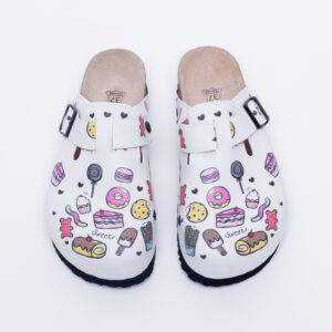 Zuecos planos blancos de cocina con hebilla Zuecos planos mujer Cocina