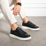 Zapatillas casual para hombre negras de piel natural