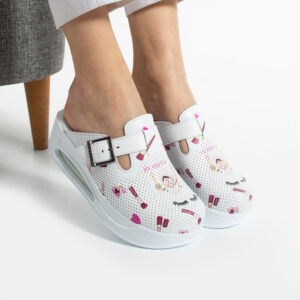 Zuecos sanitarios de piel blanca con plataforma para esteticistas Zuecos con plataforma mujer Peluqueria y estetica