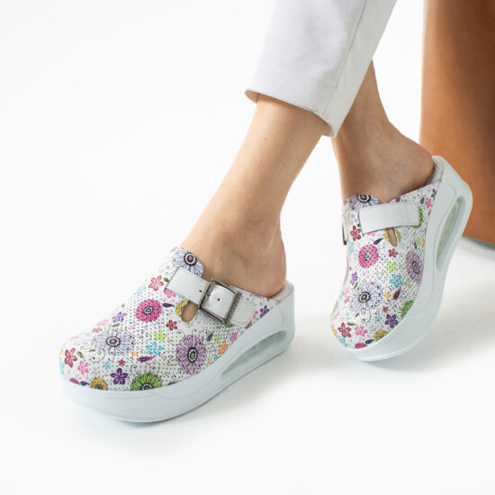 Alternative view of Zuecos de trabajo de piel blanca para mujer con plataforma