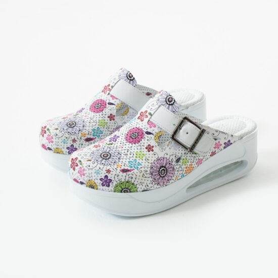 Zuecos de trabajo de piel blanca para mujer con plataforma | TUASOLEA