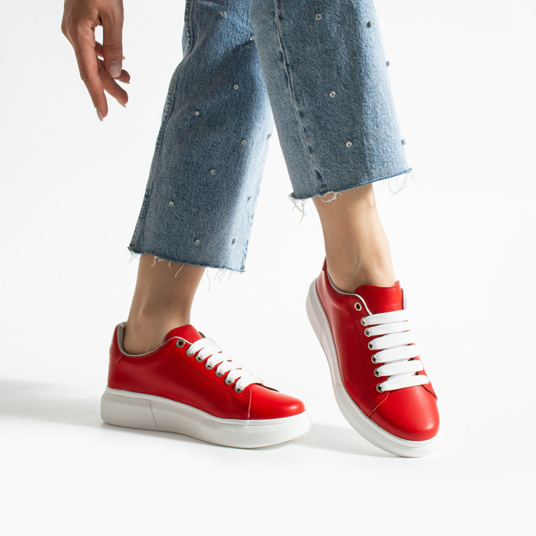 Zapatillas rojas casual de piel para mujer