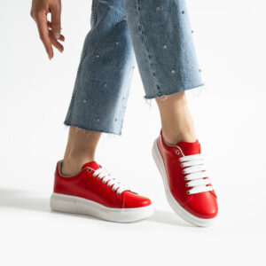 Zapatillas rojas casual de piel para mujer Zapatillas mujer