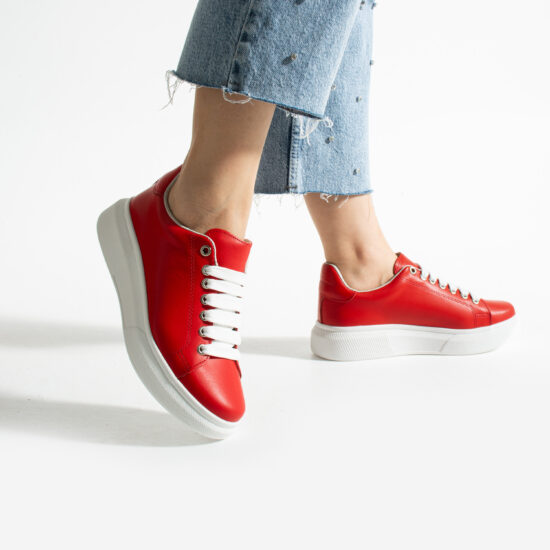 Zapatillas rojas casual de piel para mujer | TUASOLEA