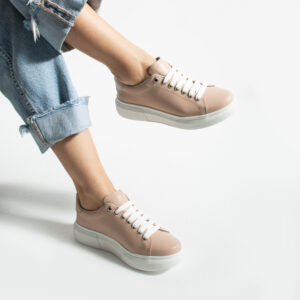 Zapatillas nude casual de piel para mujer Zapatillas mujer