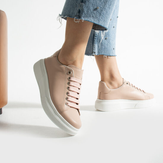 Alternative view of Zapatillas nude casual de piel para mujer