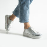 Zapatillas plateadas casual de piel para mujer