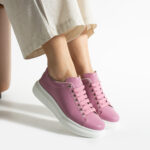 Zapatillas rosas intensas casual de piel para mujer