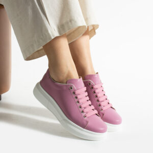 Zapatillas rosas intensas casual de piel para mujer Zapatillas mujer