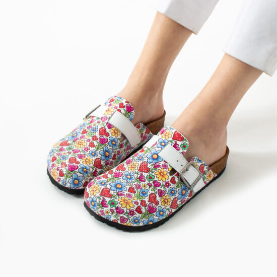 Zuecos planos de piel para mujer con diseño colorido | TUASOLEA