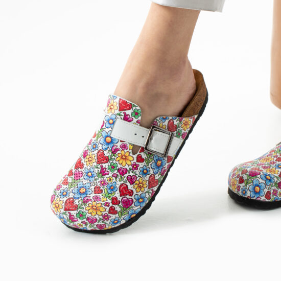 Zuecos planos de piel para mujer con diseño colorido | TUASOLEA