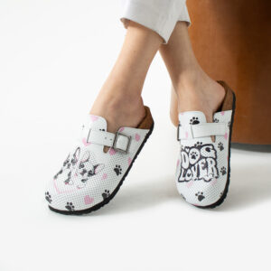 Zuecos planos de piel para mujer con diseño colorido Zuecos con dibujos Trabajo con animales