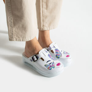 Zuecos de trabajo con plataforma y diseño colorido Zuecos con plataforma mujer Estampados