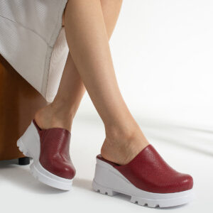 Zuecos sanitarios rojos de piel con cuña Zuecos con plataforma mujer Monocromáticos