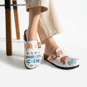 Zuecos planos estampados de piel natural con hebilla para maestras de guardería Zuecos planos mujer Maestras y guarderías