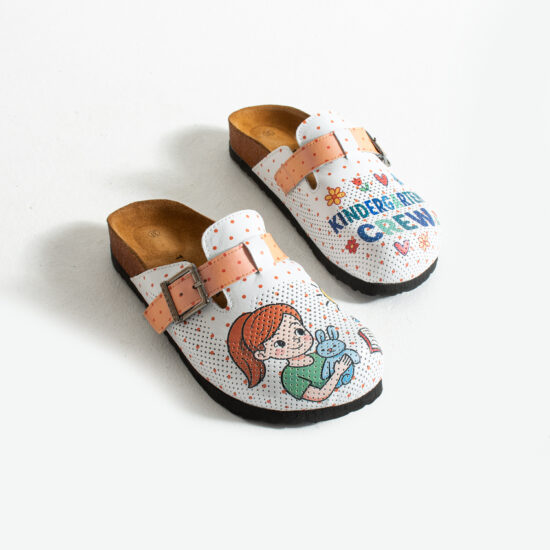 Zuecos planos estampados de piel natural con hebilla para maestras de guardería | TUASOLEA
