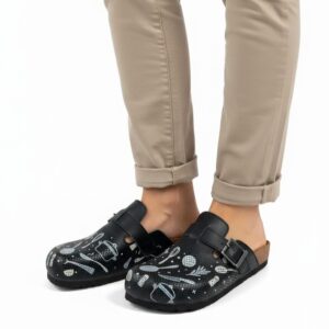 Zuecos de cocina estampados planos de piel natural con hebilla Zuecos planos mujer Cocina