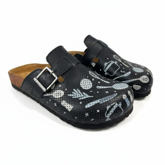 Alternative view of Zuecos de cocina estampados planos de piel natural con hebilla