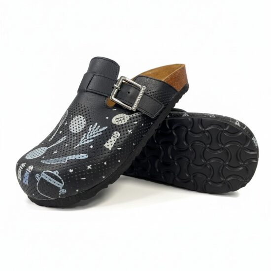 Zuecos de cocina estampados planos de piel natural con hebilla | TUASOLEA